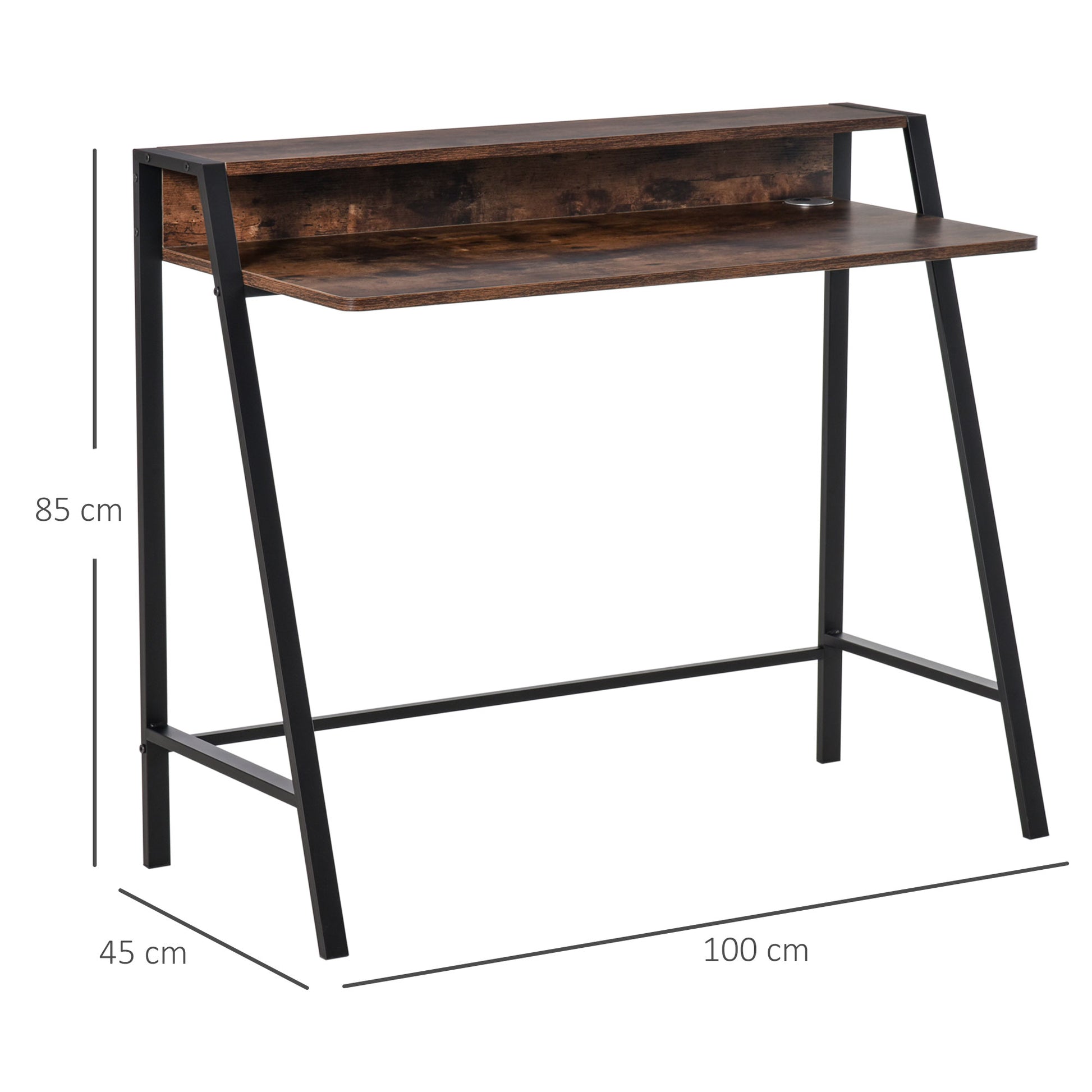 Homcom Industrial-Style Writing Desk With Top Shelf - Brown