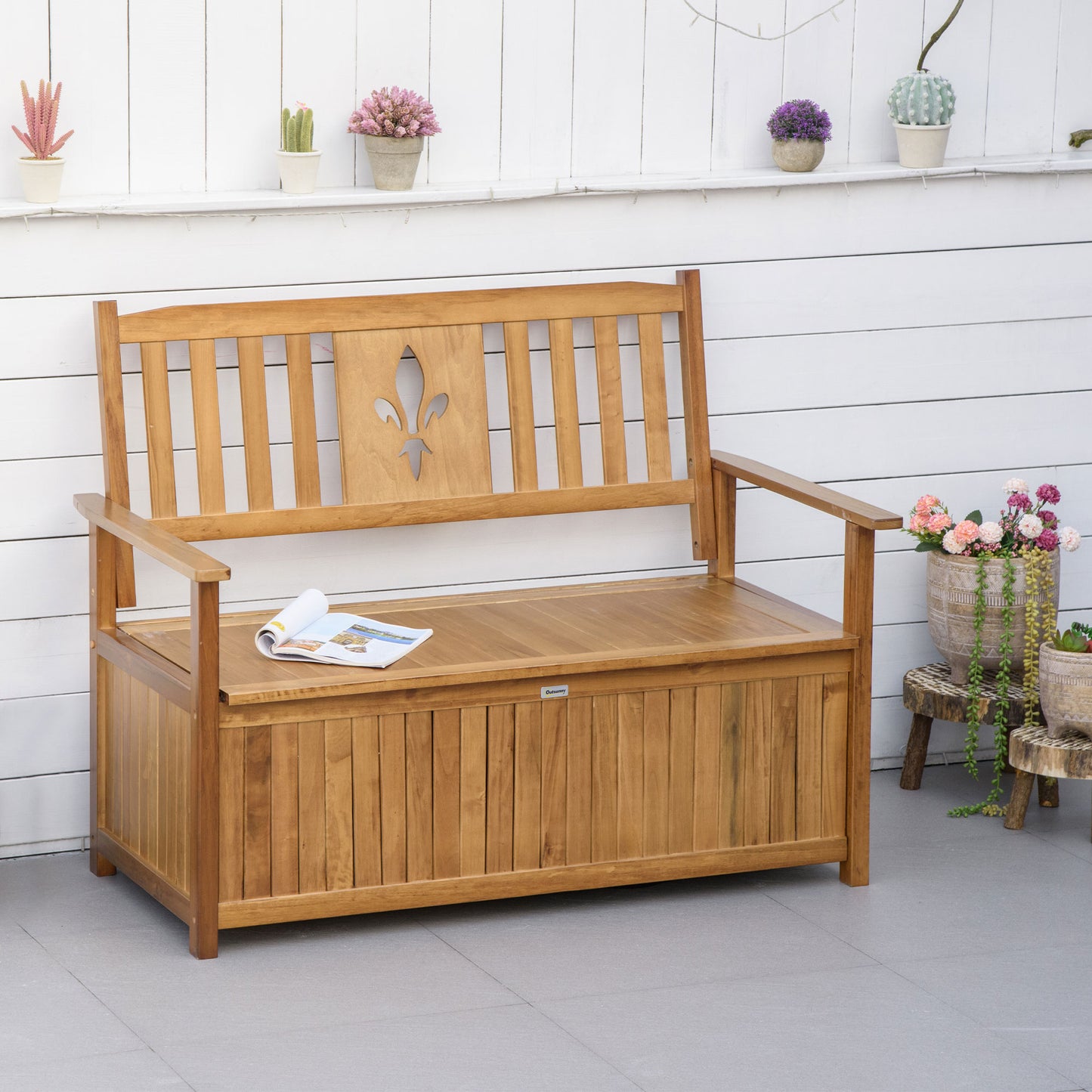 Outsunny 2 Seater Wood Garden Storage Bench