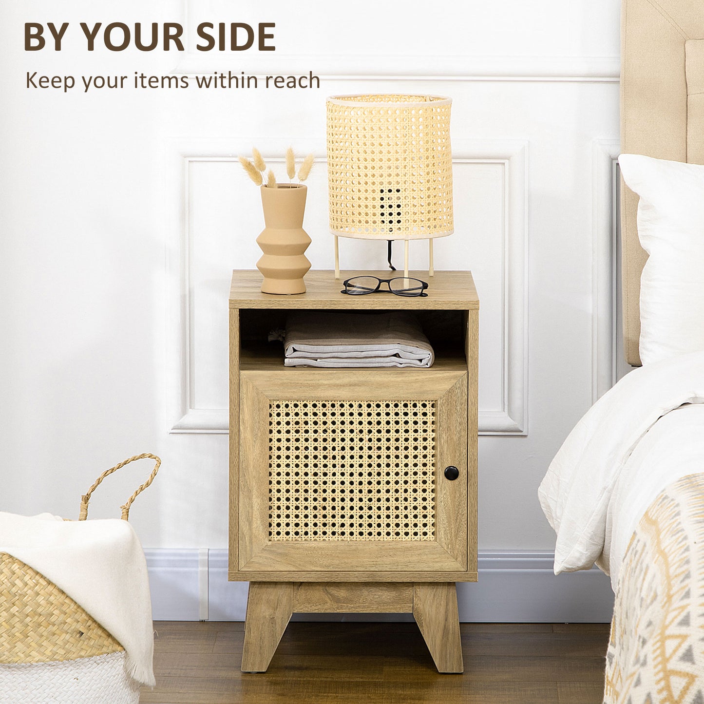 Homcom Bedside Table with Rattan Element