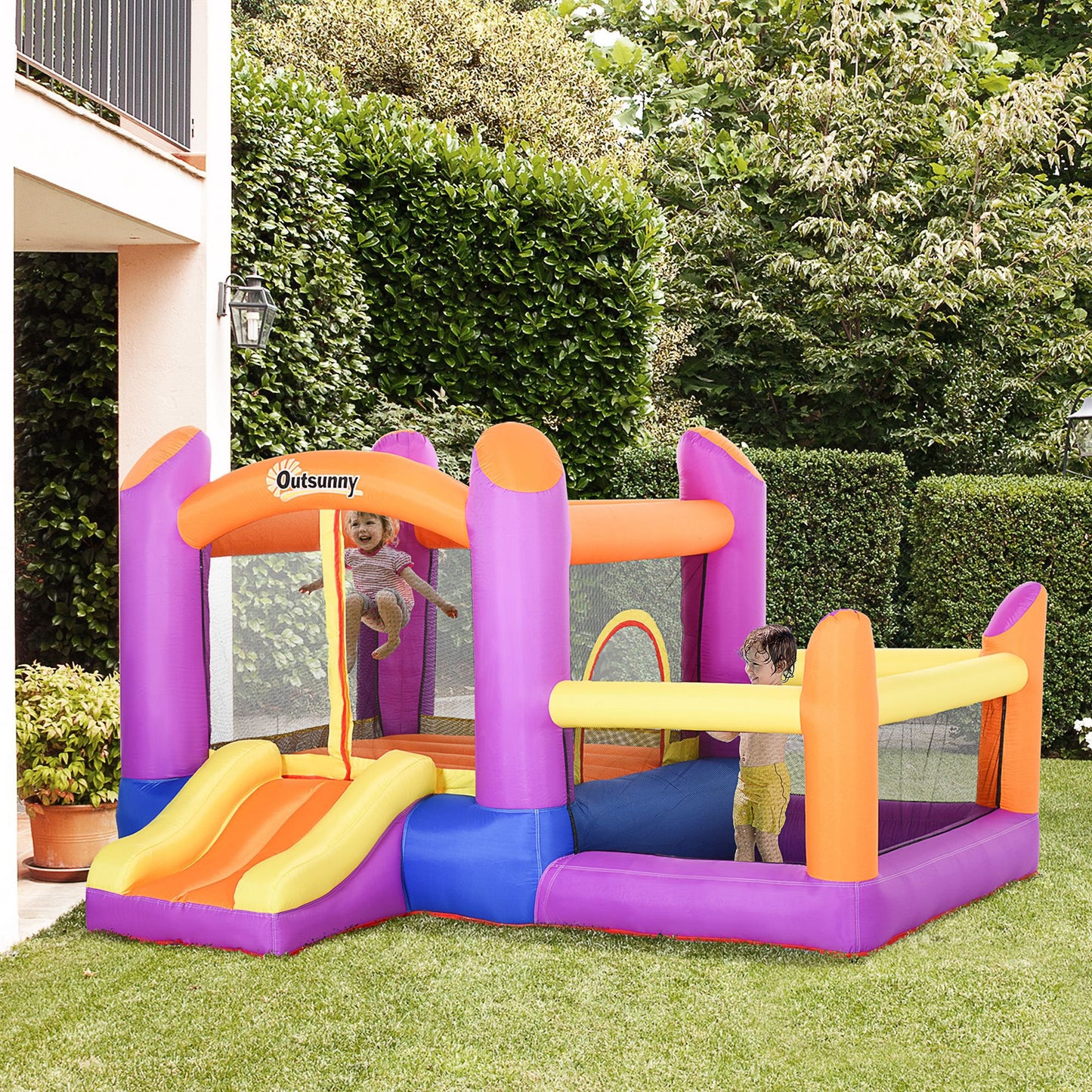 Outsunny Kids Bouncy Castle House Inflatable Trampoline Slide Water Pool 3 In 1 With Blower For Kids Age 3-8 Multi-Color 2.8 X 2.5 X 1.7M