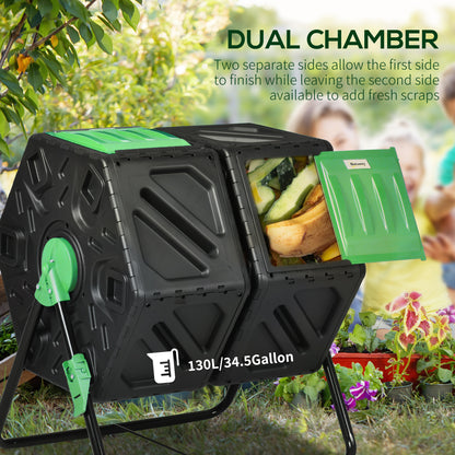 Outsunny Dual Chamber Garden Compost Bin