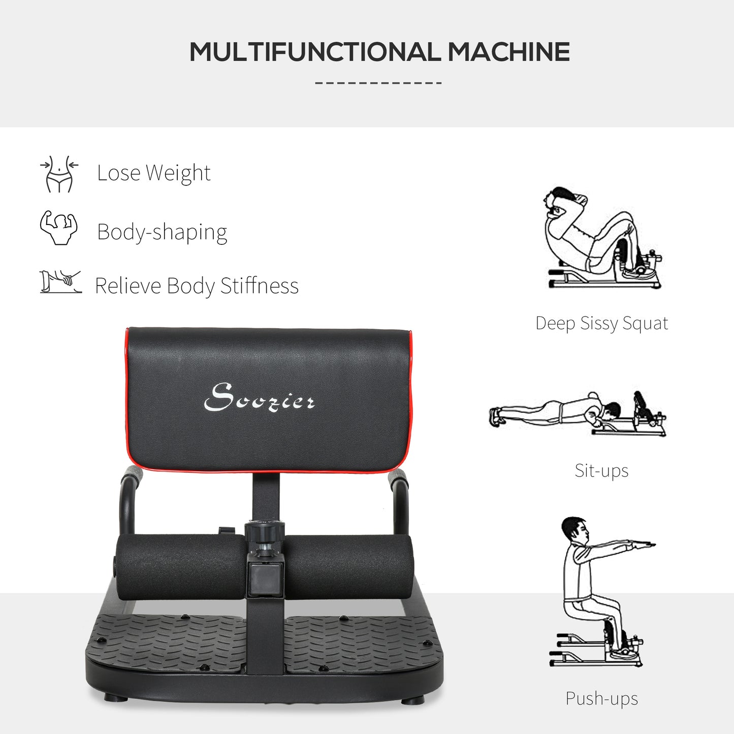 Homcom 3-in-1 Full Body Workout Ergonomic Squat Machine Fitness Body Exercise Machine Black