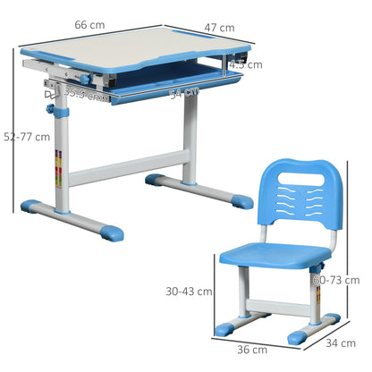 Homcom Kids Desk and Chair Set Height Adjustable Student Writing Desk Children School Study Table with Tiltable Desktop