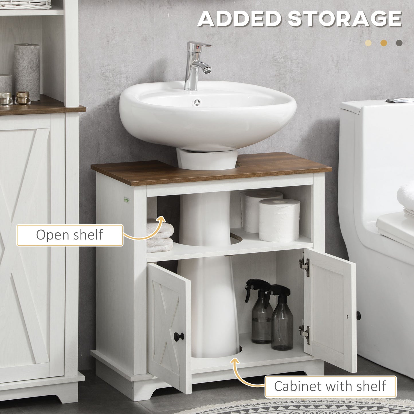 kleankin Under Sink Cabinet Bathroom Vanity Unit with Double Doors and Storage Shelves