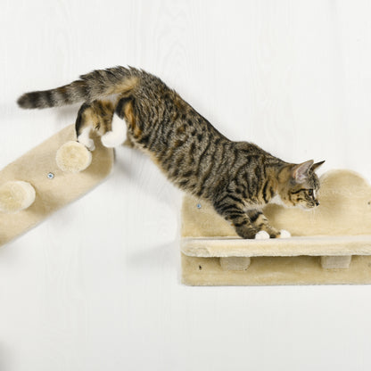 PawHut 4PCs Wall-Mounted Cat Shelves w/ Scratching Post