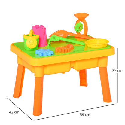 Homcom 16 Pcs Sand and Water Play Table Sand Pit Beach Toy Set 2 in 1 Outdoor Activities Playset with Lid and Accessories for 3 Years Old