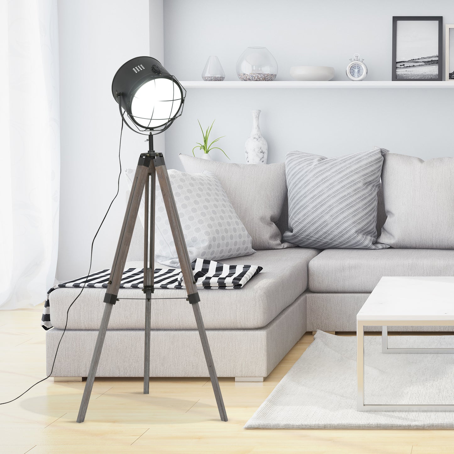 Homcom Industrial Style Adjustable Tripod Floor Lamp for Living Room Bedroom