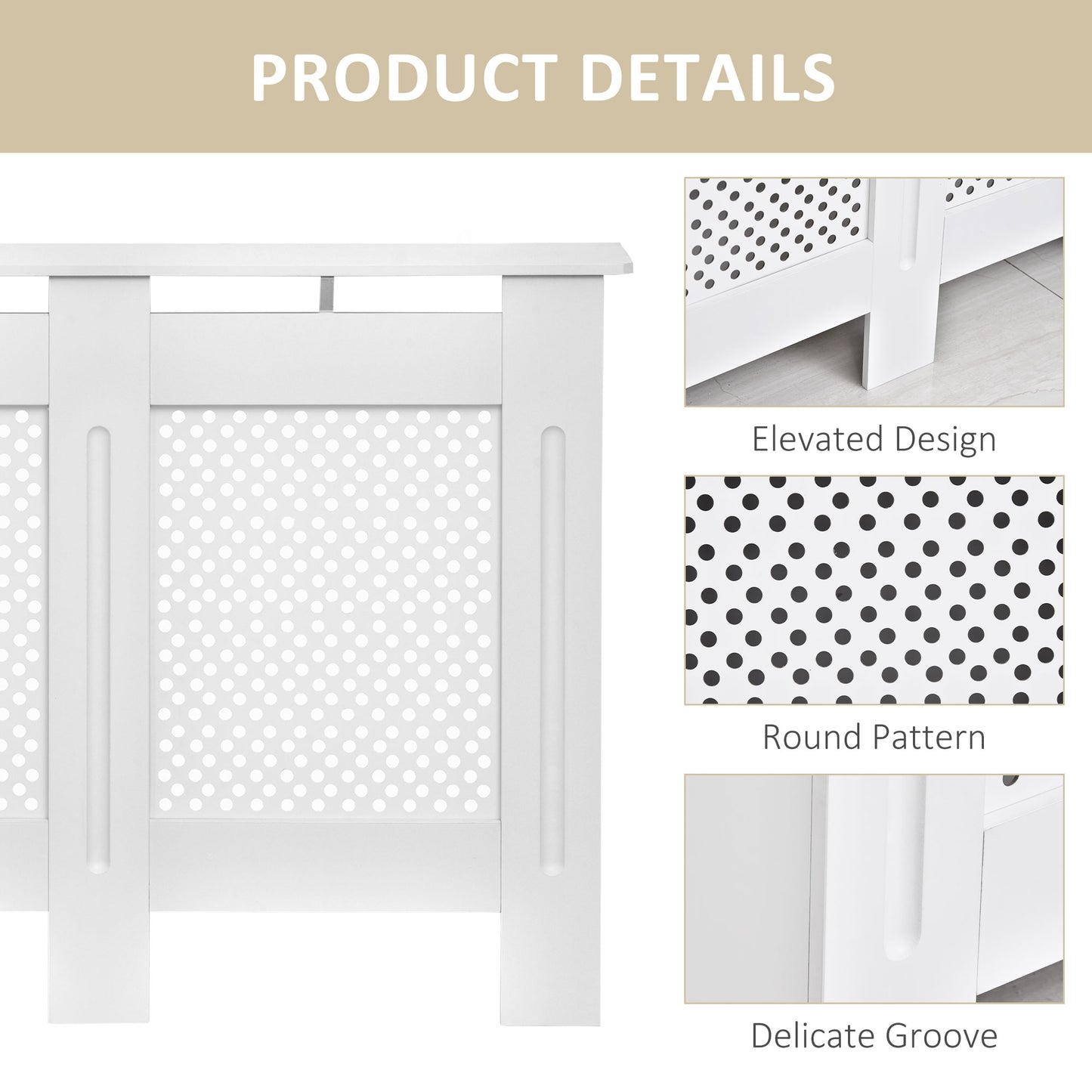 Homcom Wooden Radiator Cover Heating Cabinet Modern Home Furniture Grill Style White Painted (Medium)