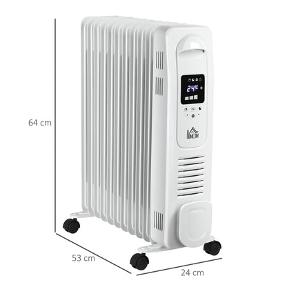 Homcom 2720W Oil Filled Radiator 11 Fin Portable Heater With Timer Remote Control White