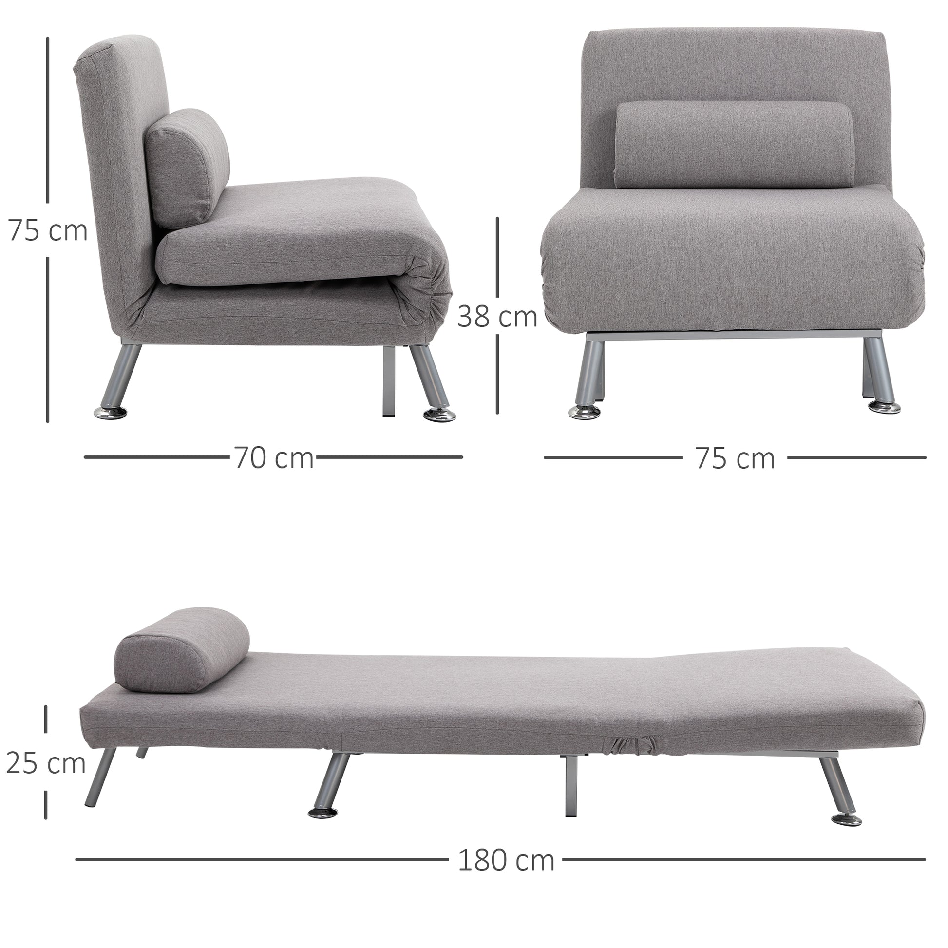 Homcom Adjustable Back Futon Sofa Chair - Grey