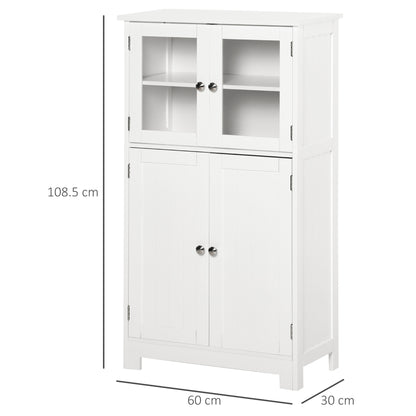 kleankin Bathroom Floor Storage Cabinet with Tempered Glass Doors and Adjustable Shelf