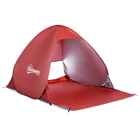 Outsunny Pop-up Portable Beach Tent-Red