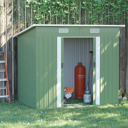 Galvanised 7 x4' Double Door Pent Garden Store Steel Light Green by Steadfast