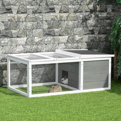 PawHut Wooden Rabbit Hutch Guinea Pig Small Animal Cage Rabbit Run Duck House Asphalt roof Indoor Outdoor 115 x 66 x 47.5 cm