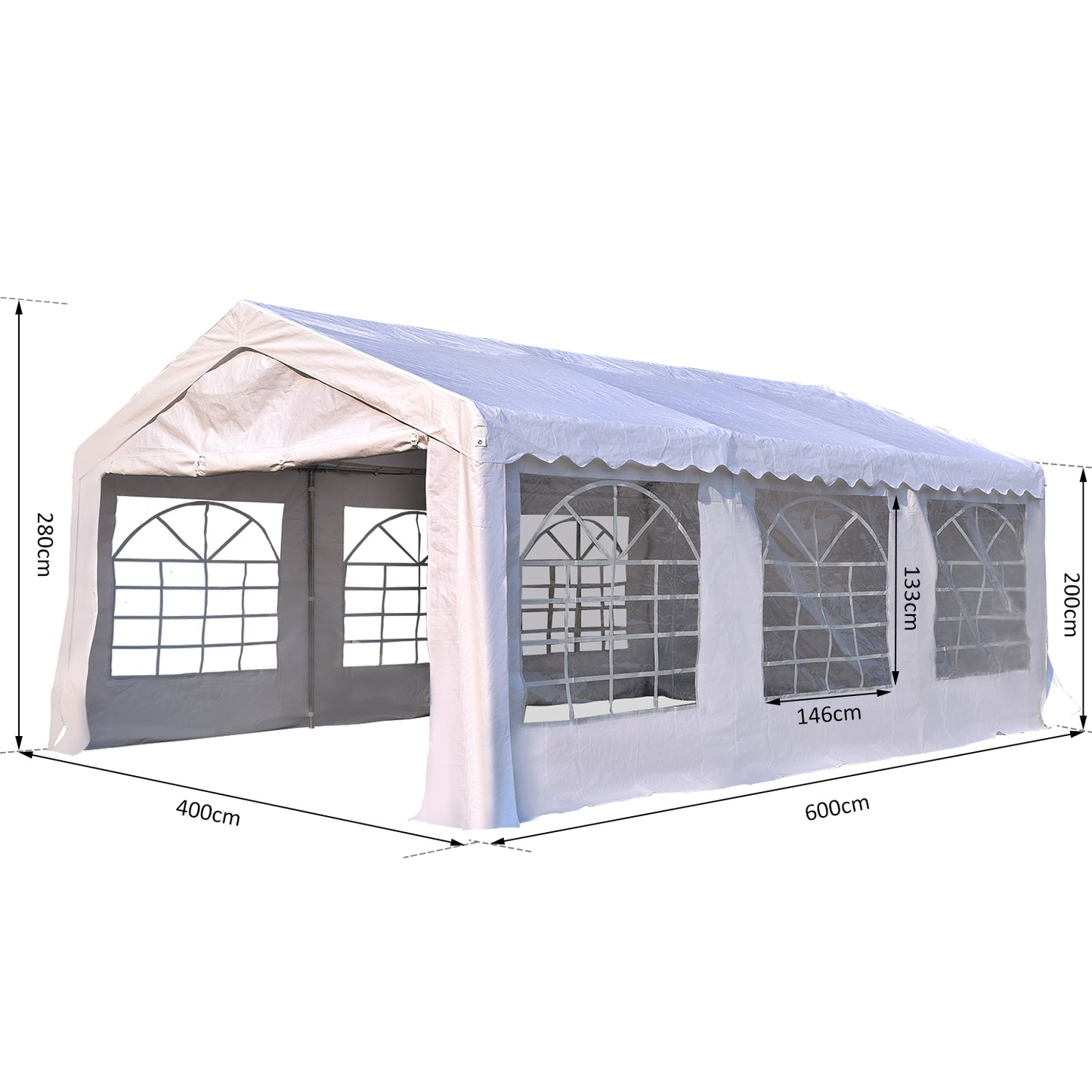 Outsunny 6m x 4 m Garden Gazebo Portable Carport Shelter w/ Removable Sidewalls & Doors Party Tent Shelter Car Canopy