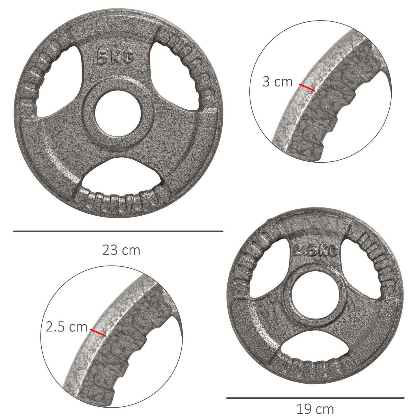 Homcom Set of 4 Cast Iron 2" Olympic Weight Plates Barbell Weight 2 x 5kg