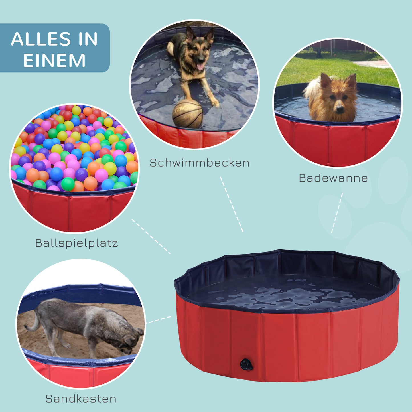 PawHut ?100x30H cm Pet Swimming Pool-Red