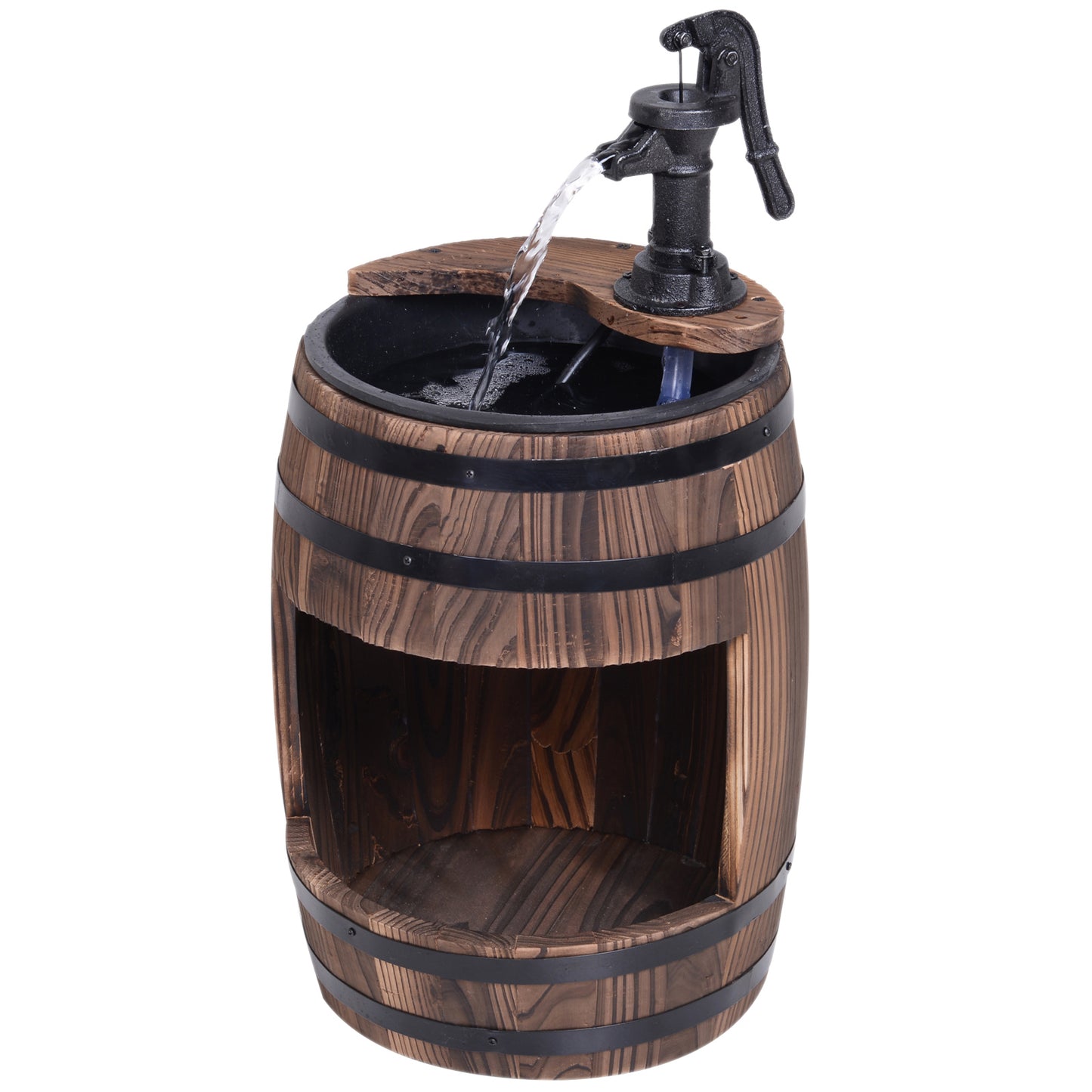 Outsunny Fir Wood Barrel Pump Fountain W/ Flower Planter