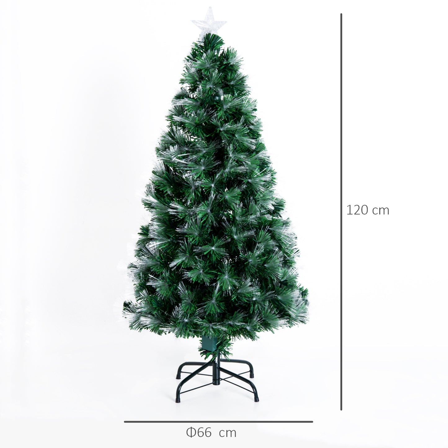 Homcom 4FT Tall Artificial Tree Fiber Optic Colorful LED Pre-Lit Holiday Home Christmas Decoration with Flash Mode - Green