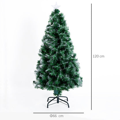 Homcom 4FT Tall Artificial Tree Fiber Optic Colorful LED Pre-Lit Holiday Home Christmas Decoration with Flash Mode - Green