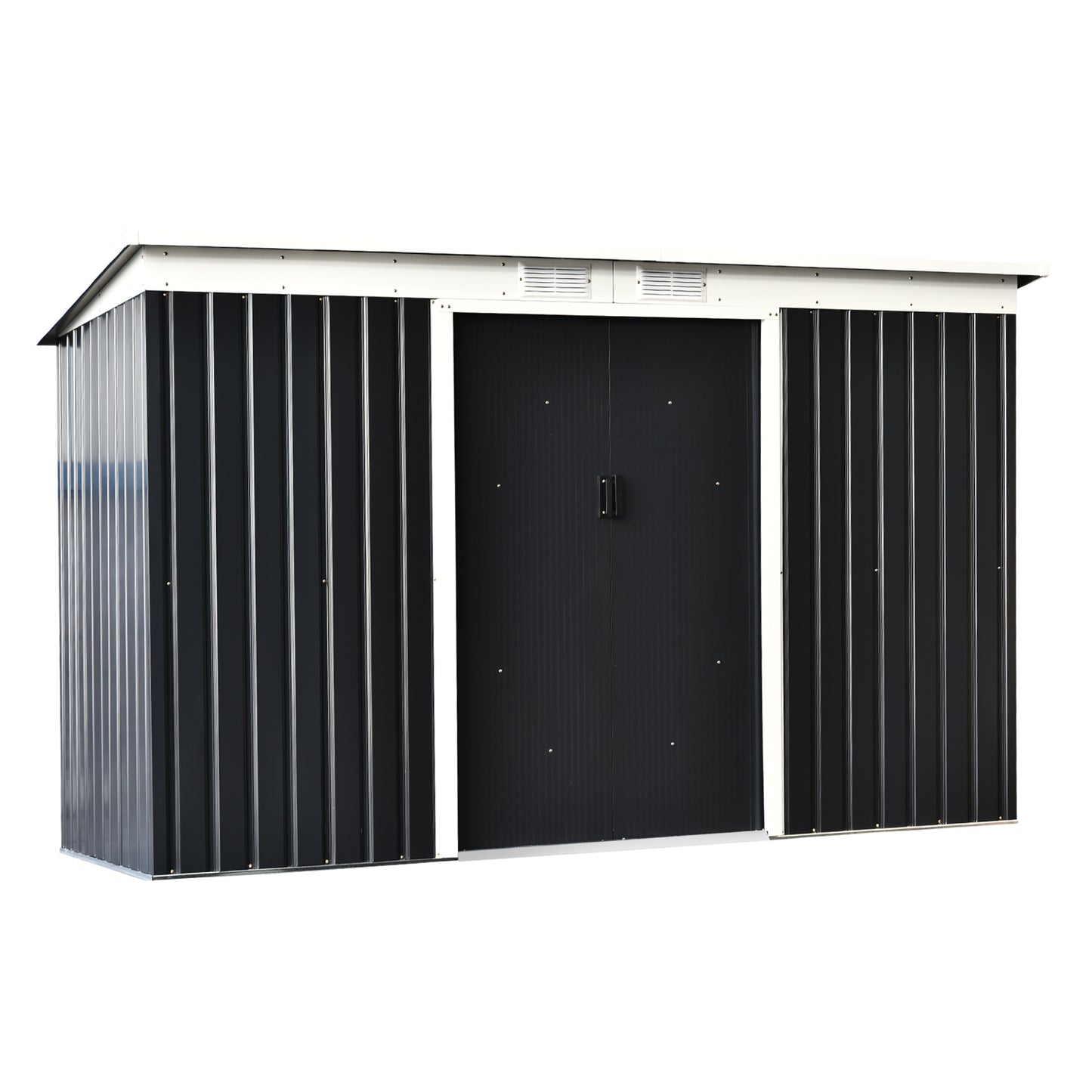 Corrugated 9 x 4' Double Door Pent Garden Shed With Ventilation Steel Dark Grey by Steadfast