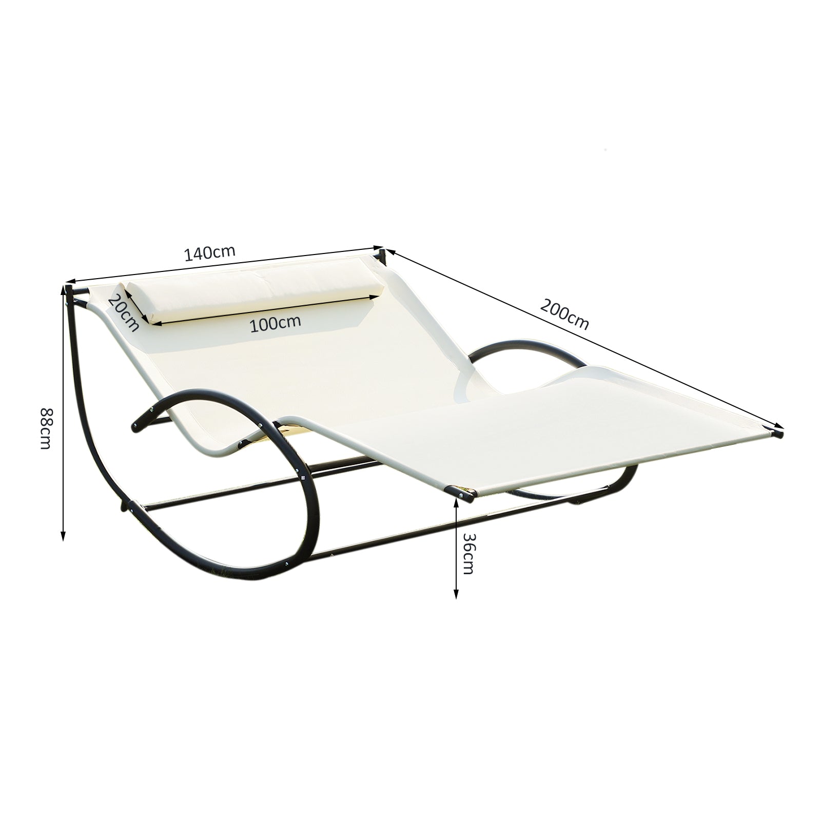 Outsunny Double Hammock Chair Sun Lounger Outdoor Patio Garden Swing Rock Seat Cream White