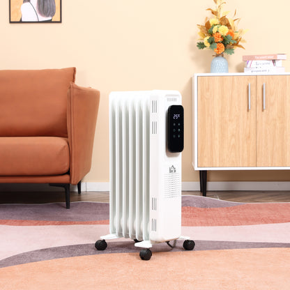 1630W 7 Fin Adjustable Oil Filled Radiator With Timer White by Homcom