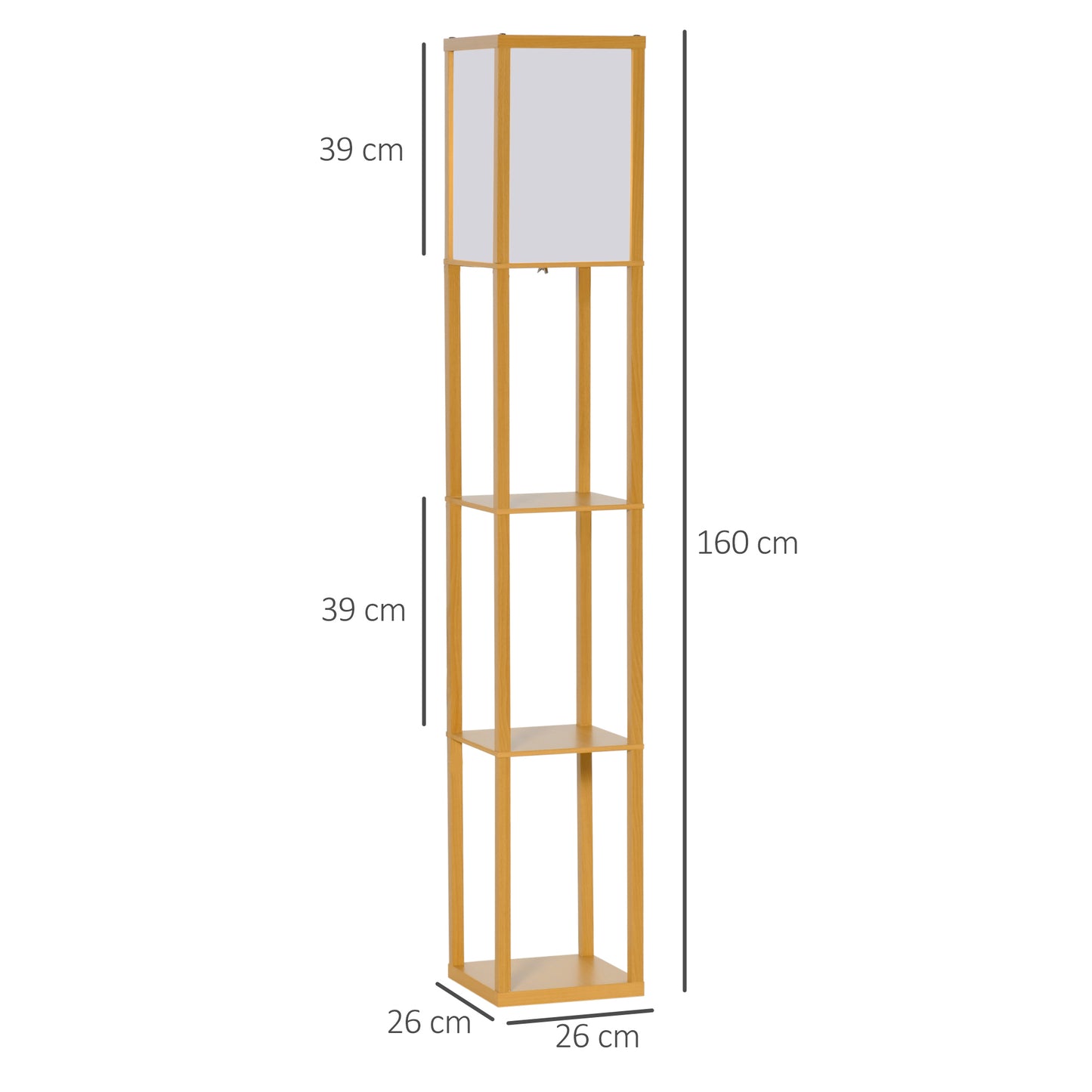 Homcom 4-Tier Floor Lamp Standing Lamp with Storage Shelf for Home Office Dorm Natural