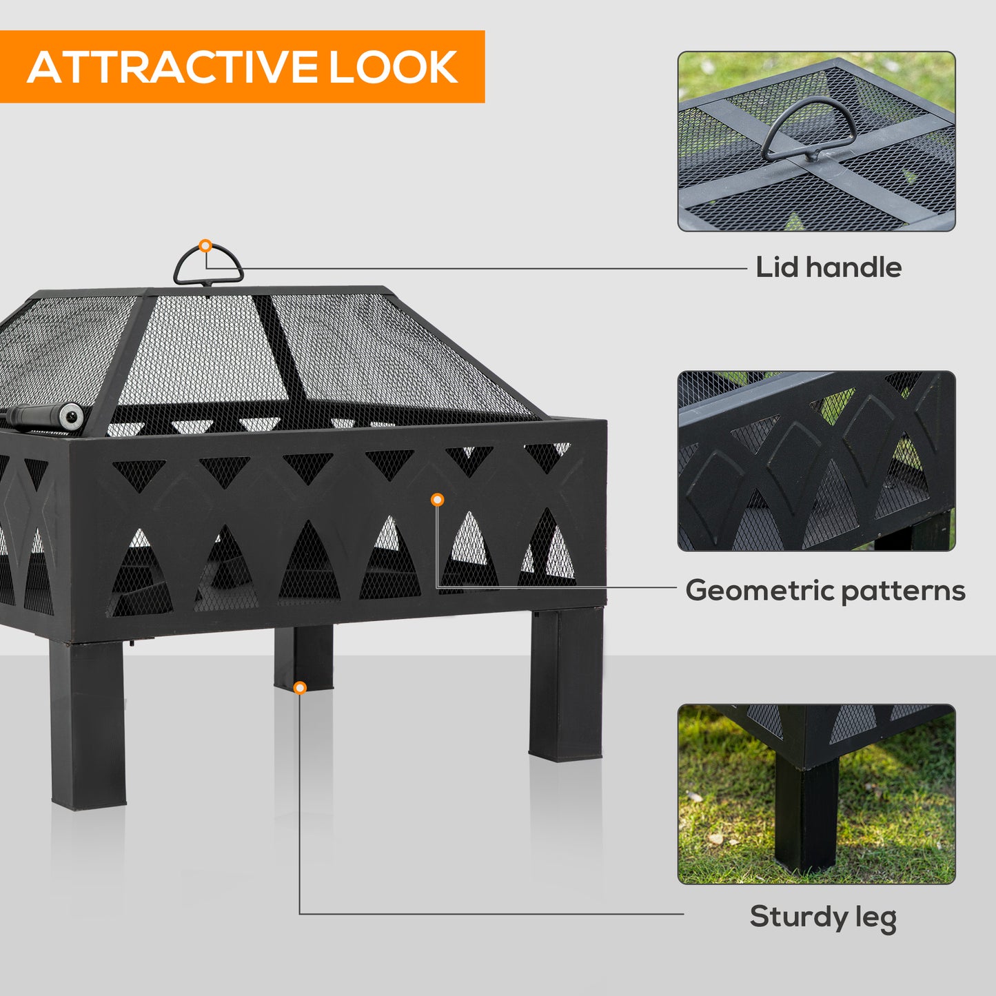 Outsunny 66cm Outdoor Fire Pit with Screen Cover