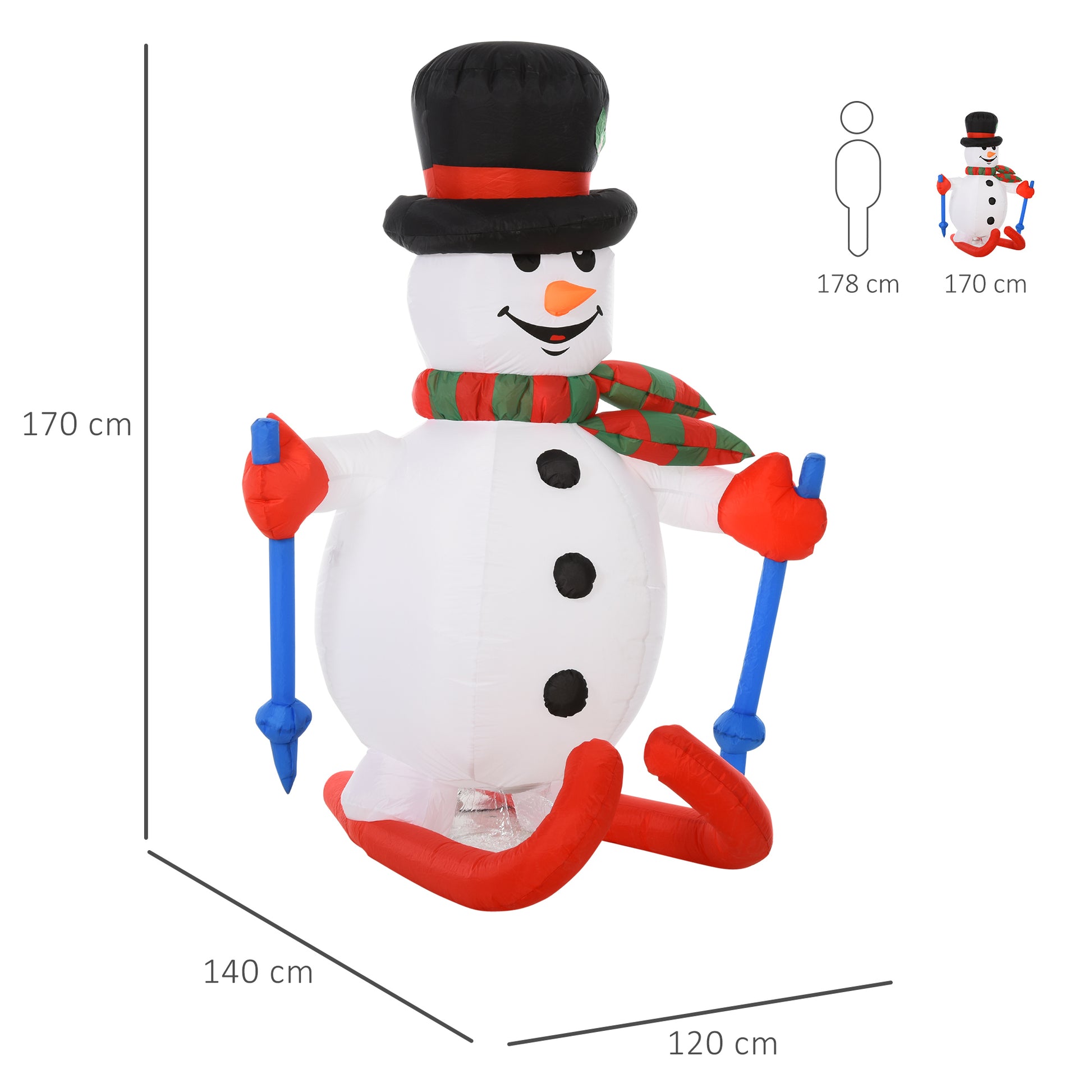 Homcom 1.7m LED Polyester Snowman Christmas Inflatable