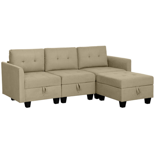 'L' Shape Modular Sofa, with Storage - Light Brown-0