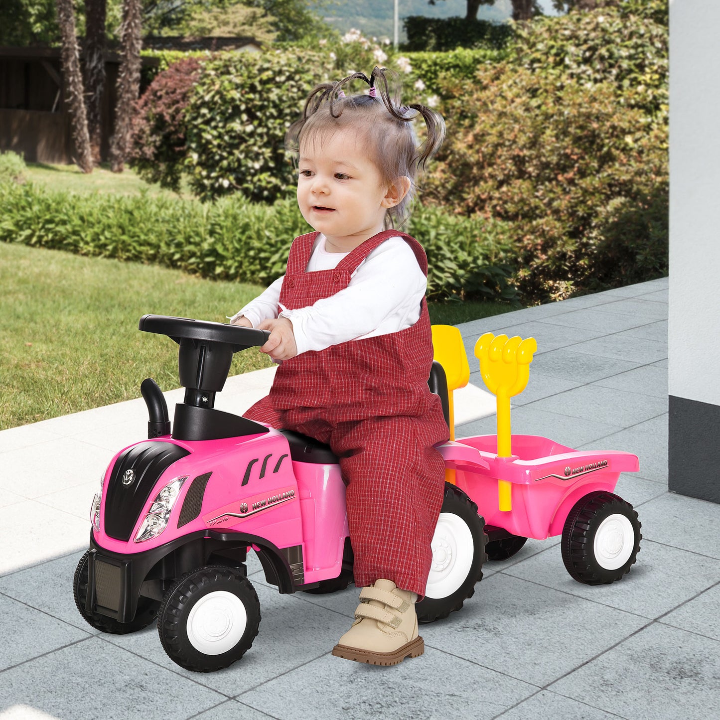 Homcom Ride-On Tractor Toddler Walker Foot-To-Floor Slide For Ages 1-3 Years - Pink