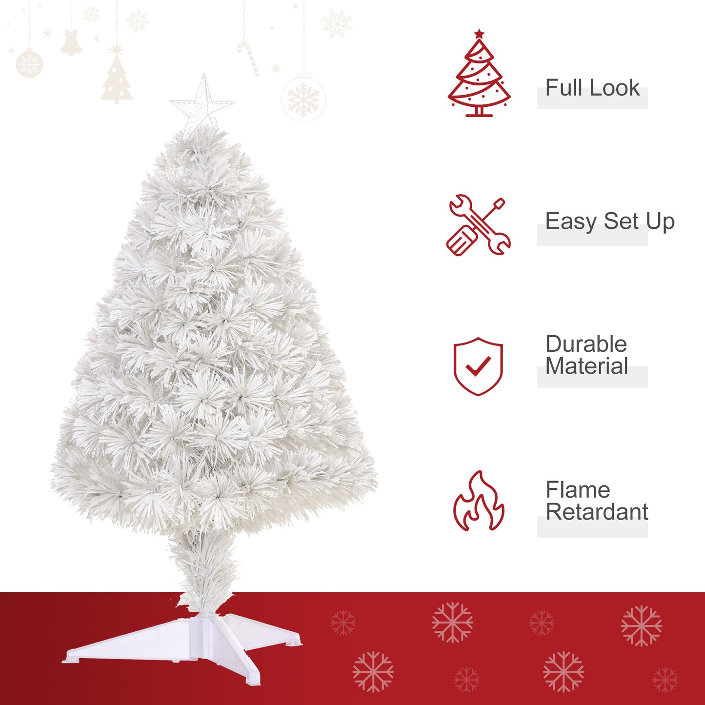 Homcom 2.5FT Prelit Artificial Tabletop Christmas Tree with Fibre Optics Holiday Home Xmas Decoration for Table and Desk