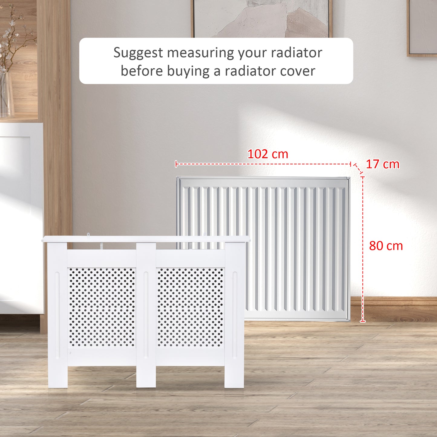 Homcom Wooden Radiator Cover Heating Cabinet Modern Home Furniture Grill Style White Painted (Medium)