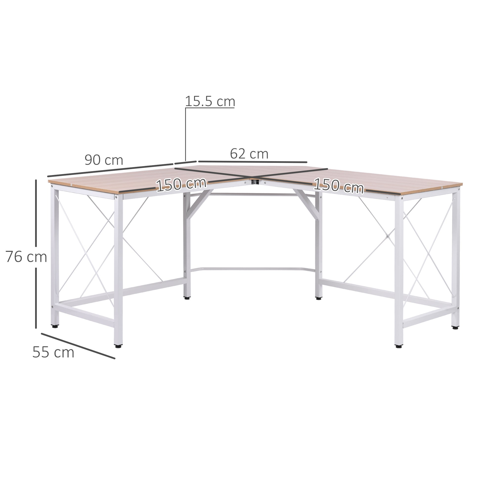 Homcom L-Shaped Corner Desk Computer Desk Table For Home Office Workstation w/Steel Frame Oak