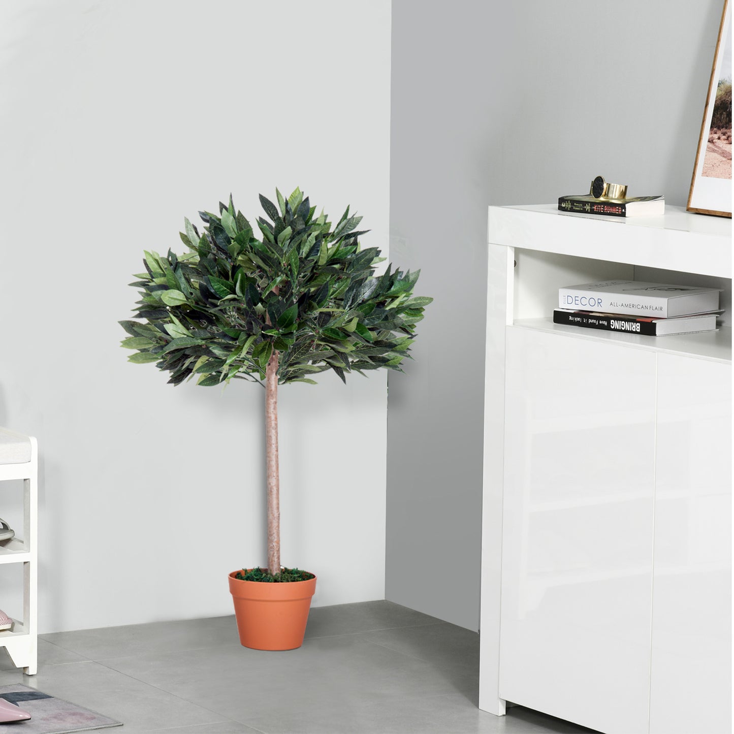 Outsunny 3ft Artificial Olive Tree Indoor Plant Greenary for Home Office Potted in An Orange Pot