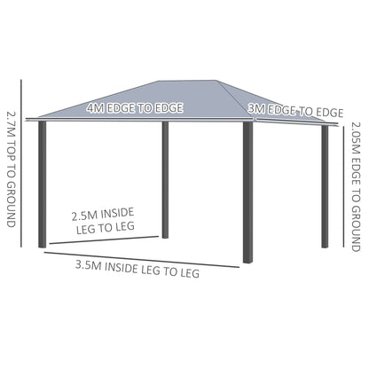 Outsunny 4 x 3(m) Patio Gazebo Canopy Garden Tent Shelter with Vented Roof