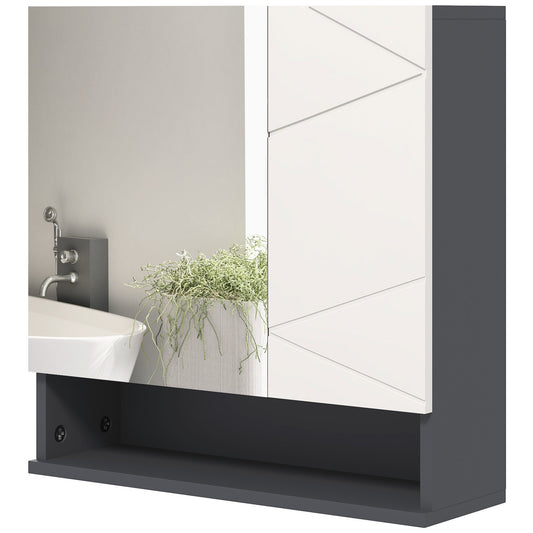 Bathroom Mirror Cabinet, Wall Mounted Bathroom Storage Cupboard with Adjustable Shelves, 55W x 17D x 55Hcm, Light Grey-0