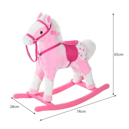 Homcom Children Child Kids Plush Rocking Horse with Sound Handle Grip Traditional Toy Fun Gift Pink