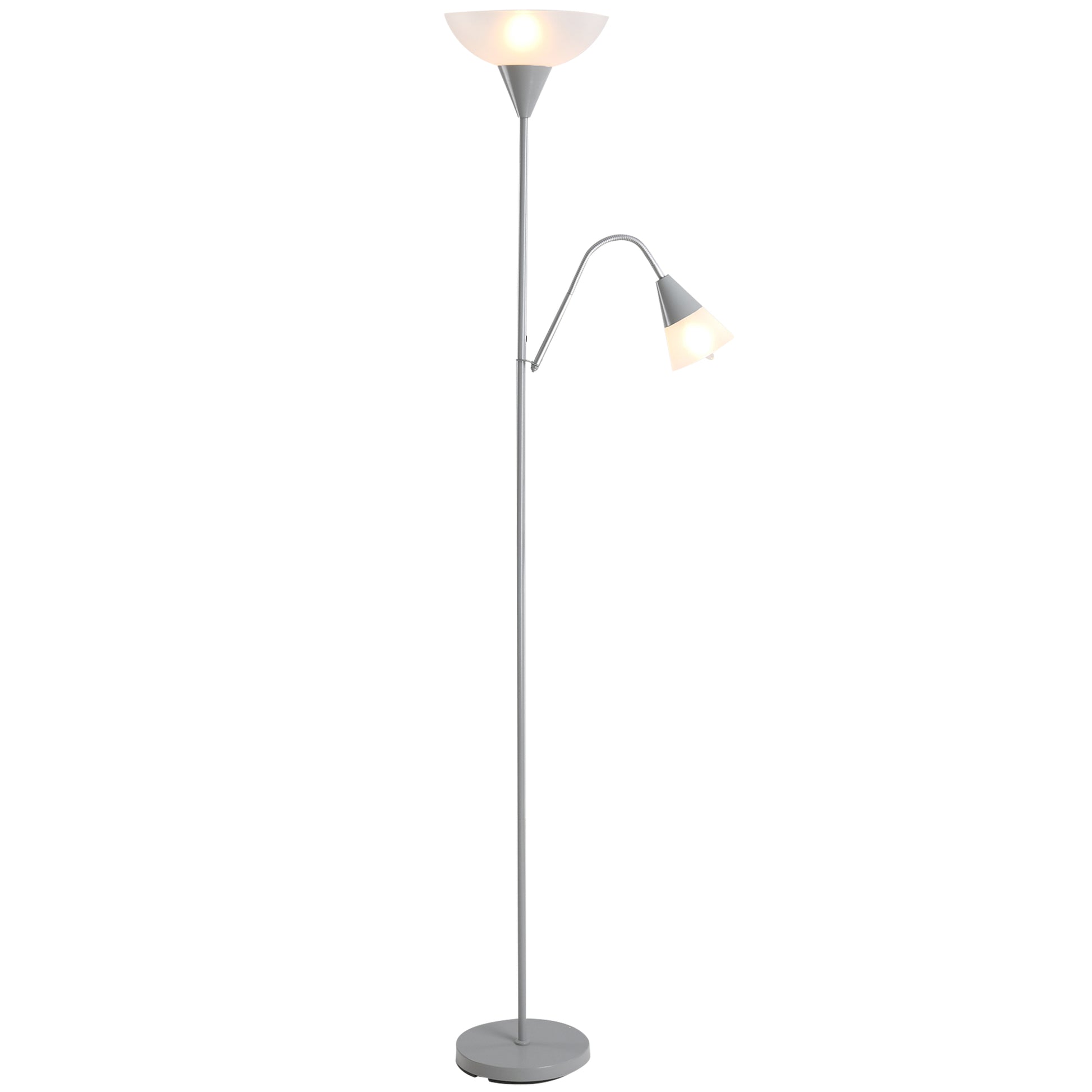 Homcom Modern Floor Reading Lamp 2 Adjustable Heads Light Steel Base Living Room Bedroom Office