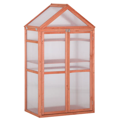 Outsunny 80 x 47 x 138cm Garden Cold Frame Polycarbonate Greenhouse with Adjustable Shelves