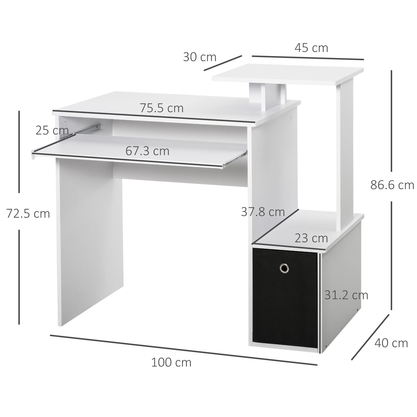 Homcom Computer Desk with Sliding Keyboard Tray Storage Drawer Shelf Home Office Workstation White