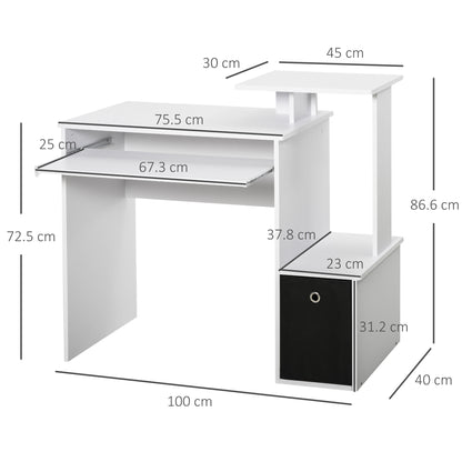 Homcom Computer Desk with Sliding Keyboard Tray Storage Drawer Shelf Home Office Workstation White