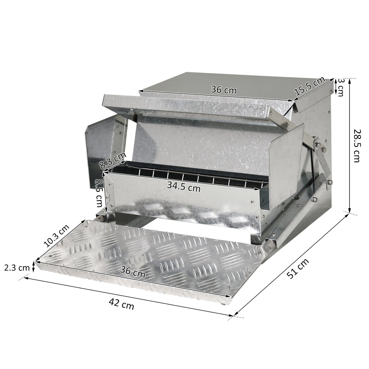 PawHut 11.5KG Automatic Chicken Poultry Feeder Rat Proof Treadle Self Opening with Galvanized Steel and Aluminium