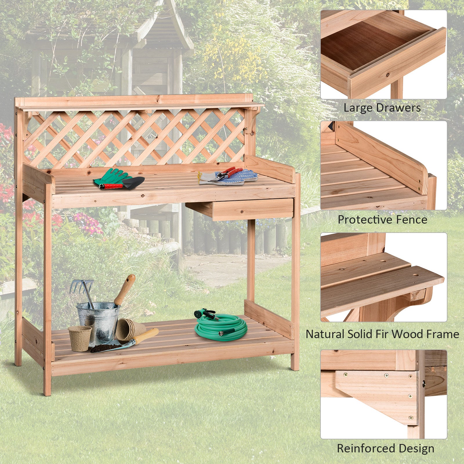 Outsunny Fir Wood Outdoor Garden Potting Table w/ Drawer