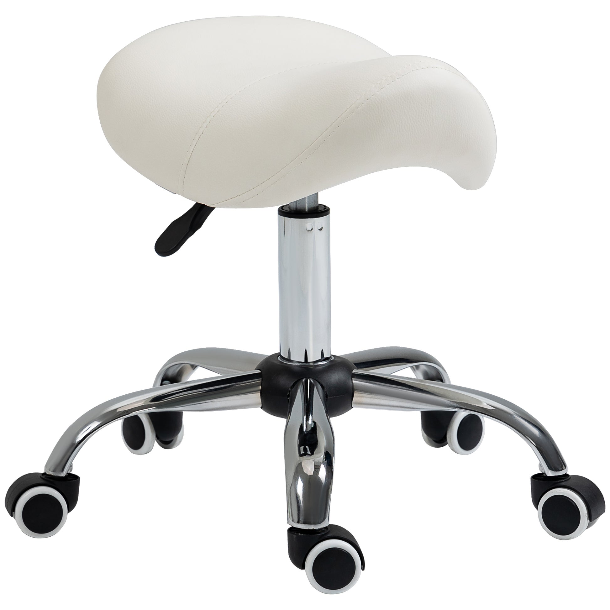 Homcom Cosmetic Stool 360° Rotate Height Adjustable Salon Massage Spa Chair Hydraulic Rolling Faux Leather Saddle Stool