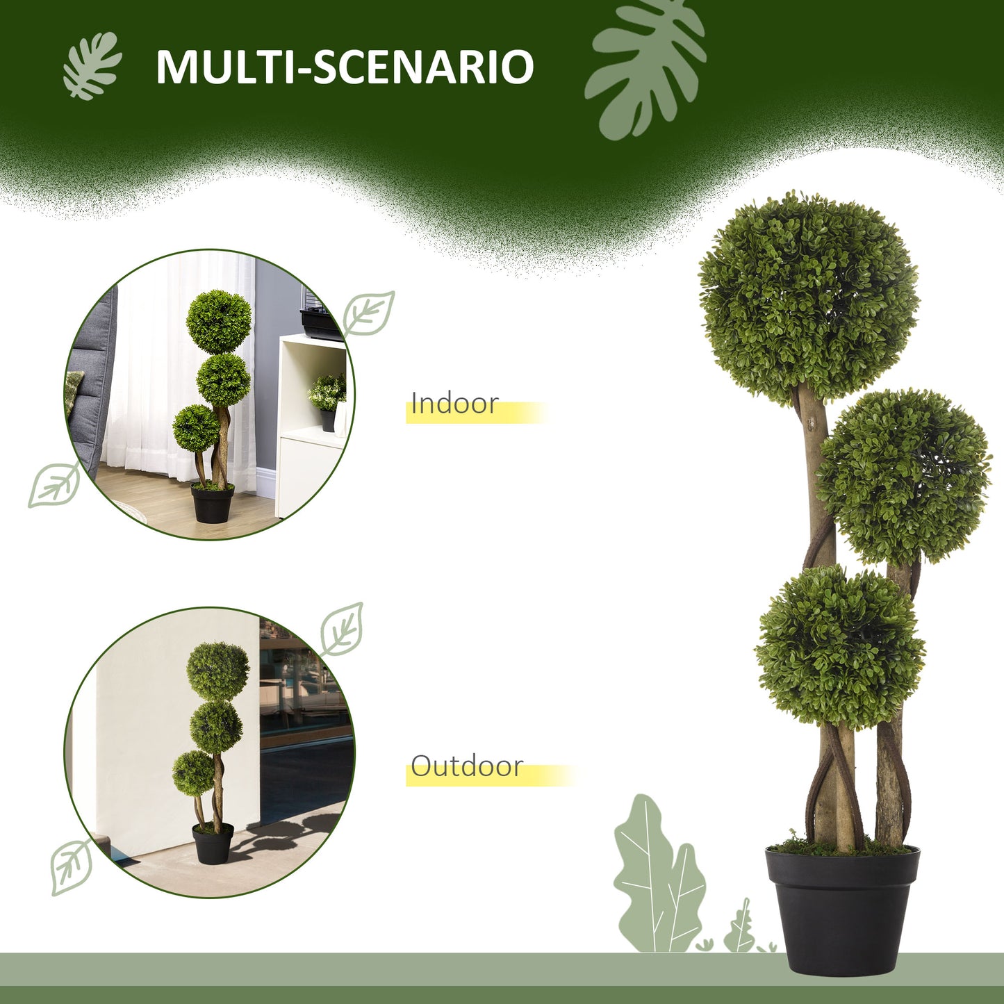 Homcom Decorative Artificial Plants Boxwood Ball Topiary Trees in Pot Fake Plants for Home Indoor Outdoor Decor