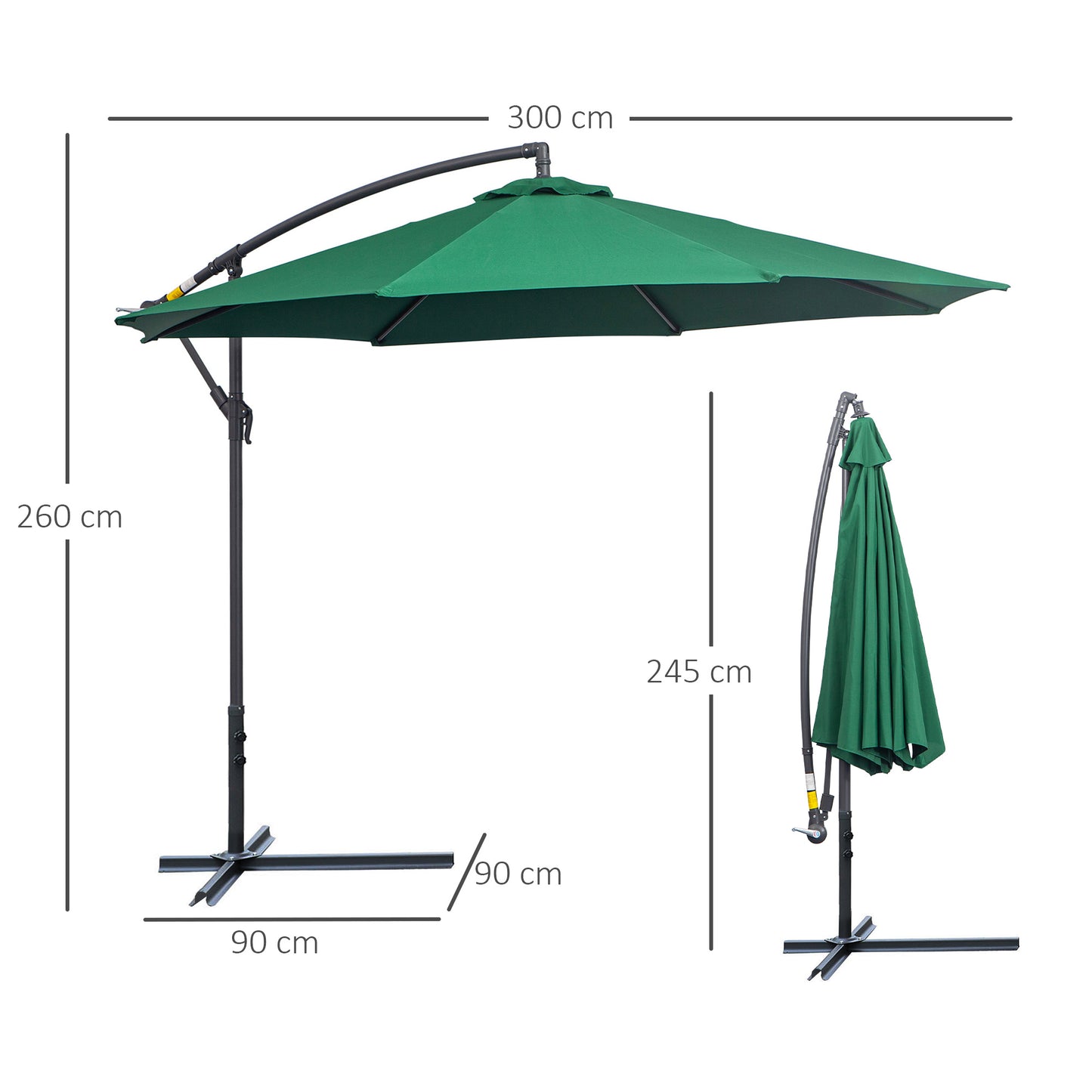 Outsunny 3M Banana Hanging Parasol Umbrella Green