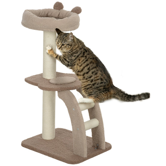 Cat Tee for Indoor Cats, 88cm Cat Tower with Sisal Scratching Post, Hanging Ball, Large Cat Perch, Stairs, Brown-0