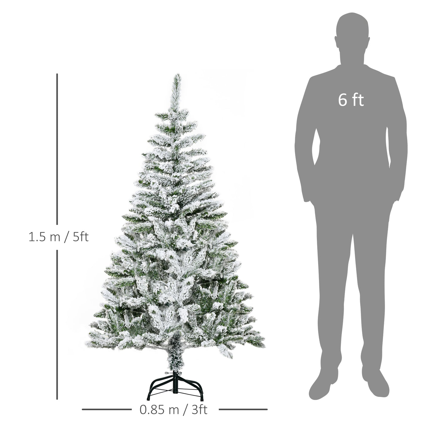 Homcom 5 Ft Snow Flocked Artificial Christmas Tree Xmas Pine Tree with Realistic Branches